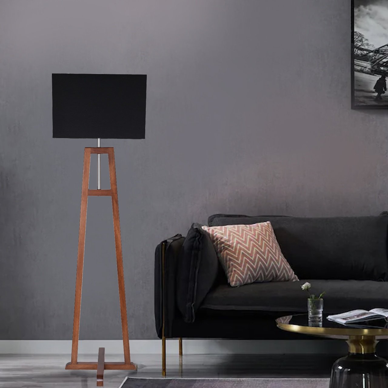 Wooden floor lamp