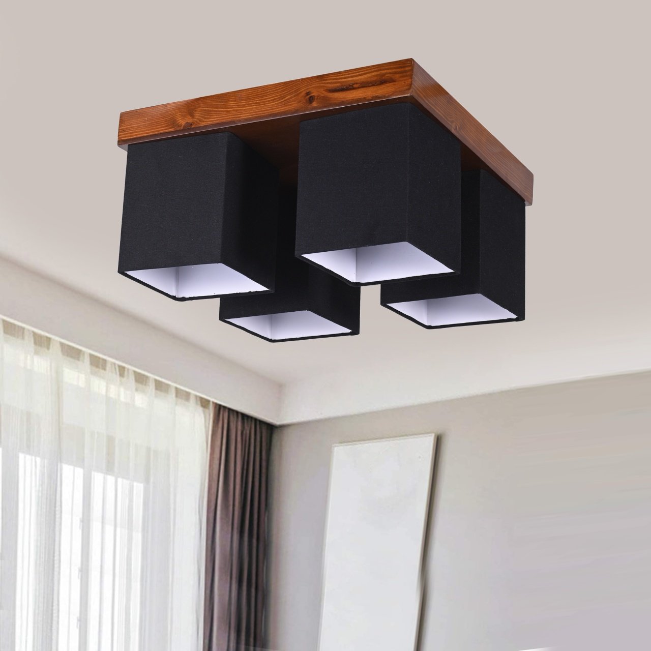 4 Lights With Wood Ceiling Lamp