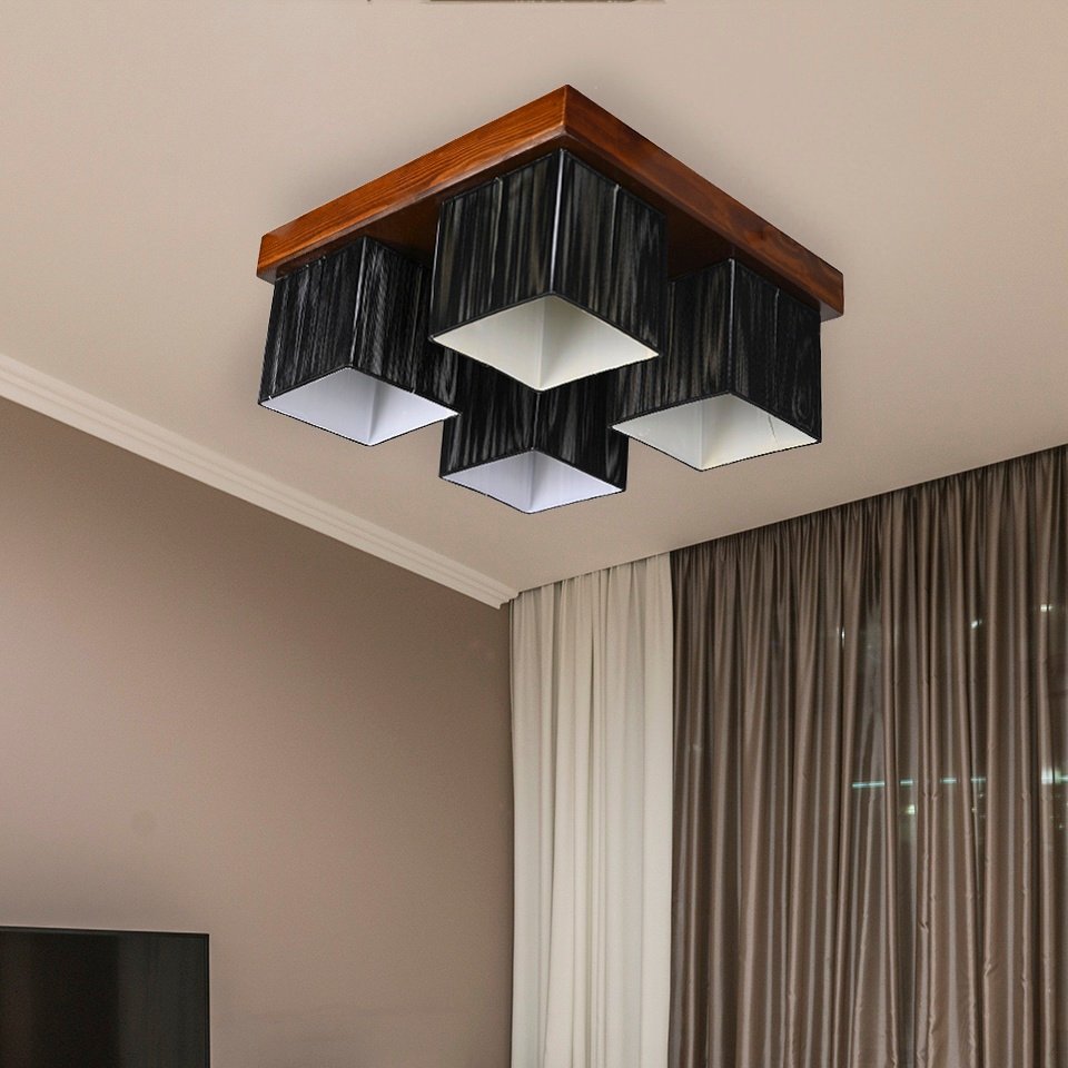 4 Lights With Wood Ceiling Lamp