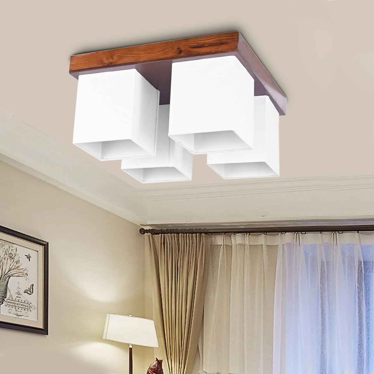 4 Lights With Wood Ceiling Lamp