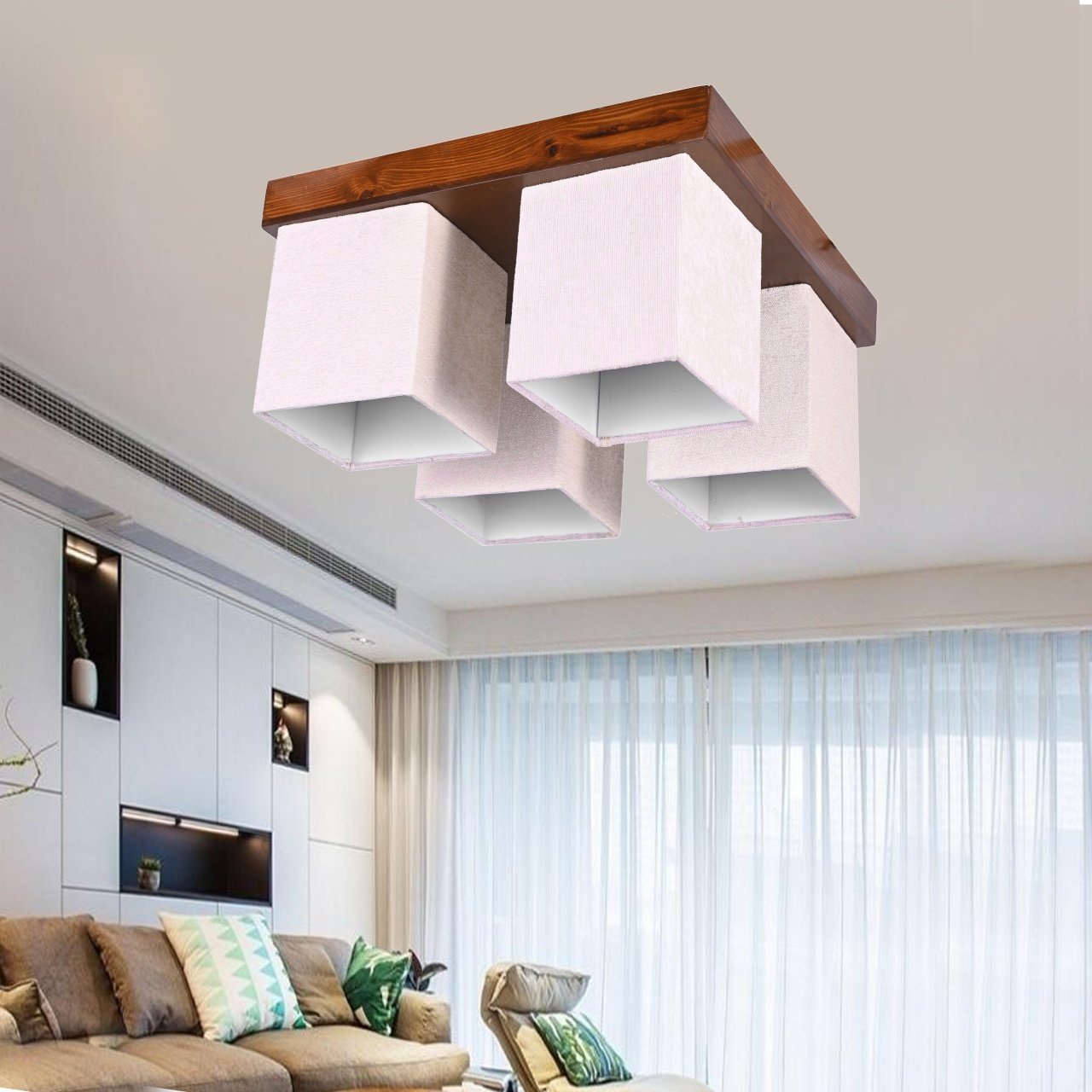 4 Lights With Wood Ceiling Lamp