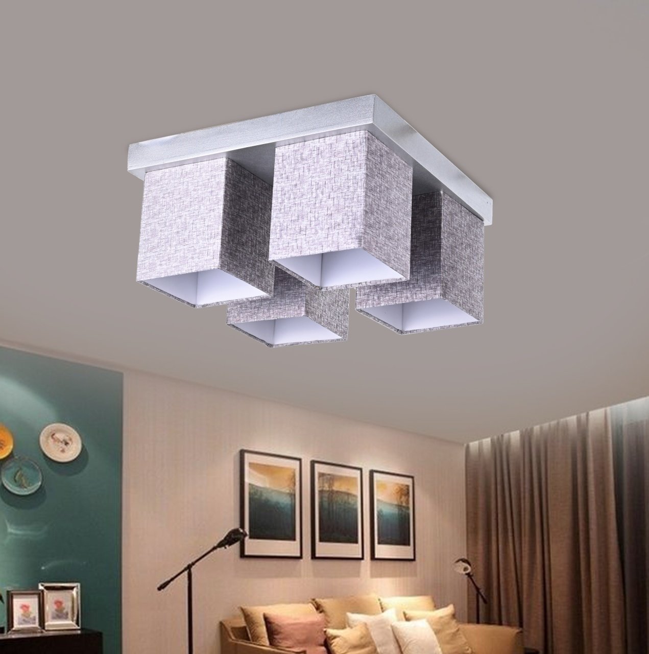 4 Lights With Wood Ceiling Lamp