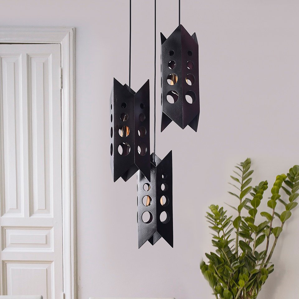 Perforated decorative Wood Ceiling Lamp - 3 Lights