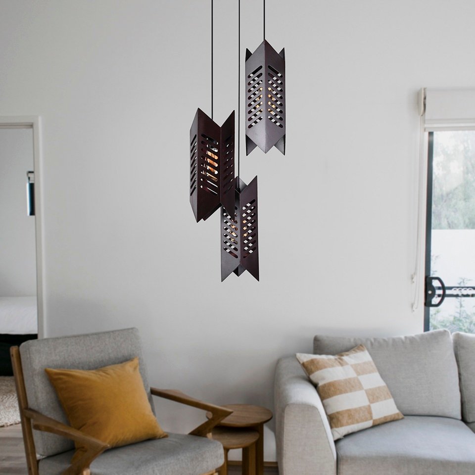 Perforated decorative Wood Ceiling Lamp - 3 Lights